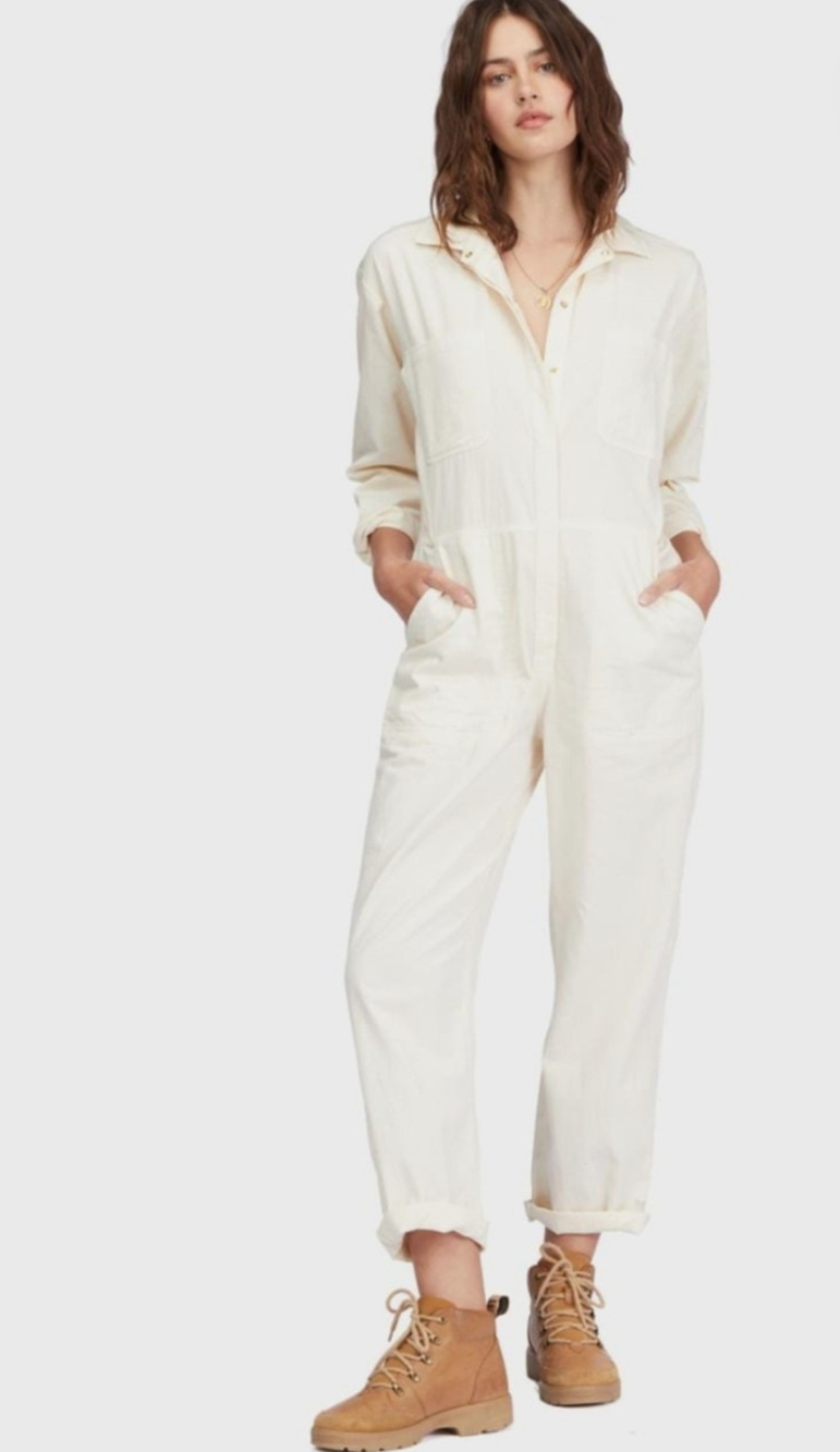 Billabong Womens Keepin It Real Utility Jumpsuit White Cottage Chic Utility Sz M